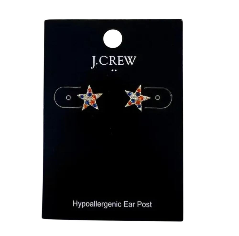 NWT J. Crew Red/White/Blue Patriotic Pavé Crystal Star Stud Earrings
